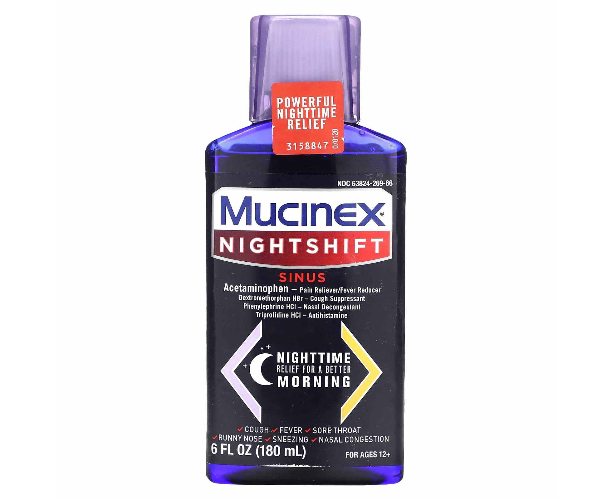 Mucinex, Nightshift, Sinus, Ages 12+, 6 fl oz (180 ml)