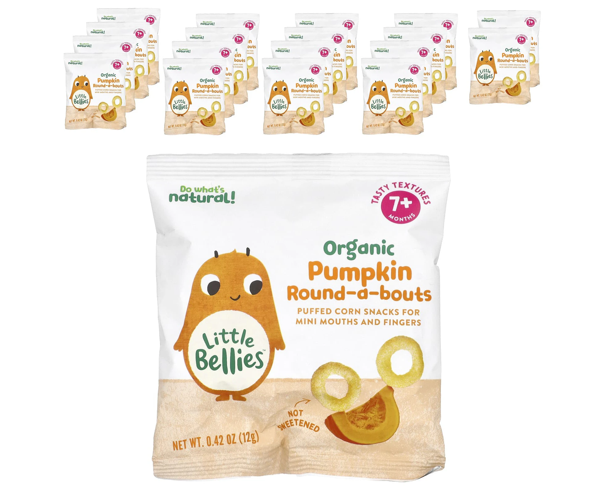 Little Bellies, Organic Pumpkin Round-A-Bouts, 7+ Months, 18 Bags, 0.42 oz (12 g) Each