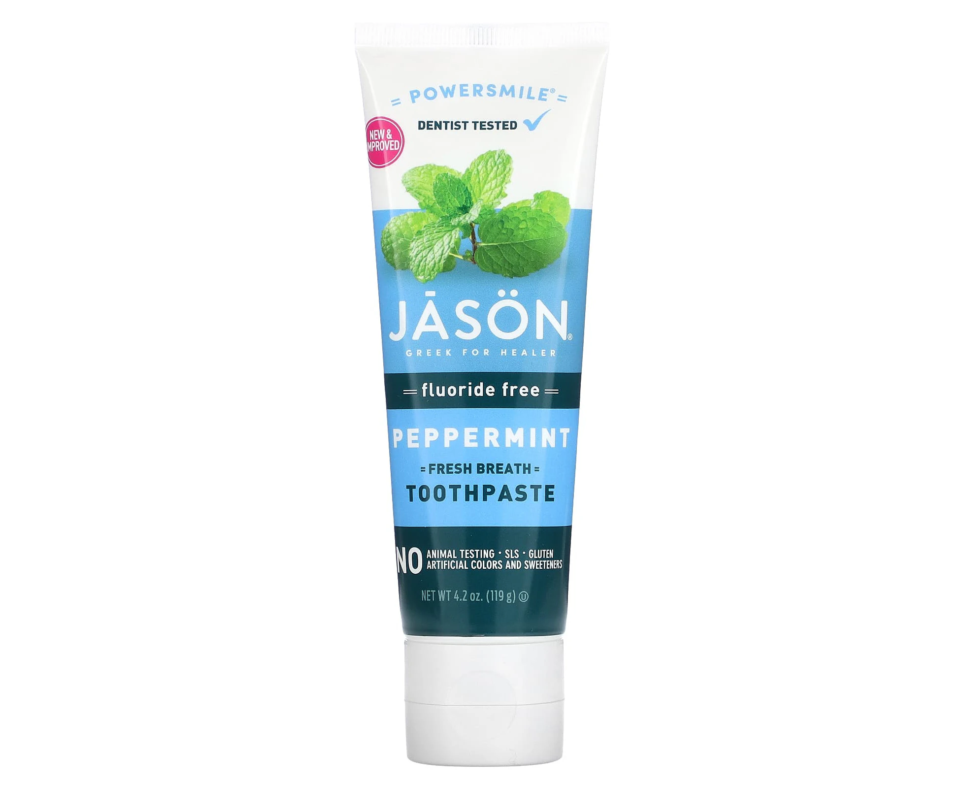 Jason Natural, Powersmile, Fresh Breath Toothpaste, Fluoride Free, Peppermint, 4.2 oz (119 g)