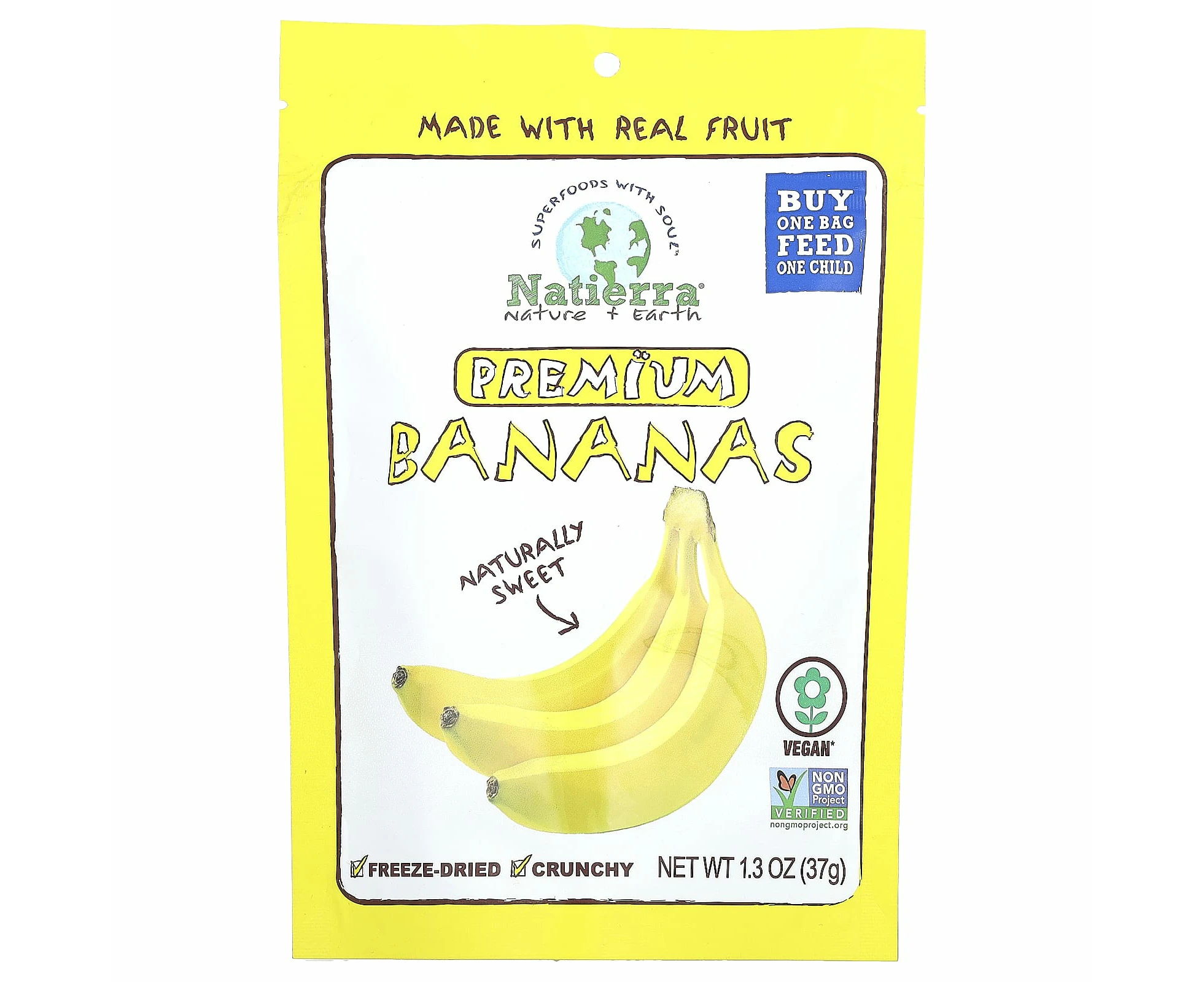 Natierra, Premium Freeze-Dried Bananas, 1.3 oz (37 g)