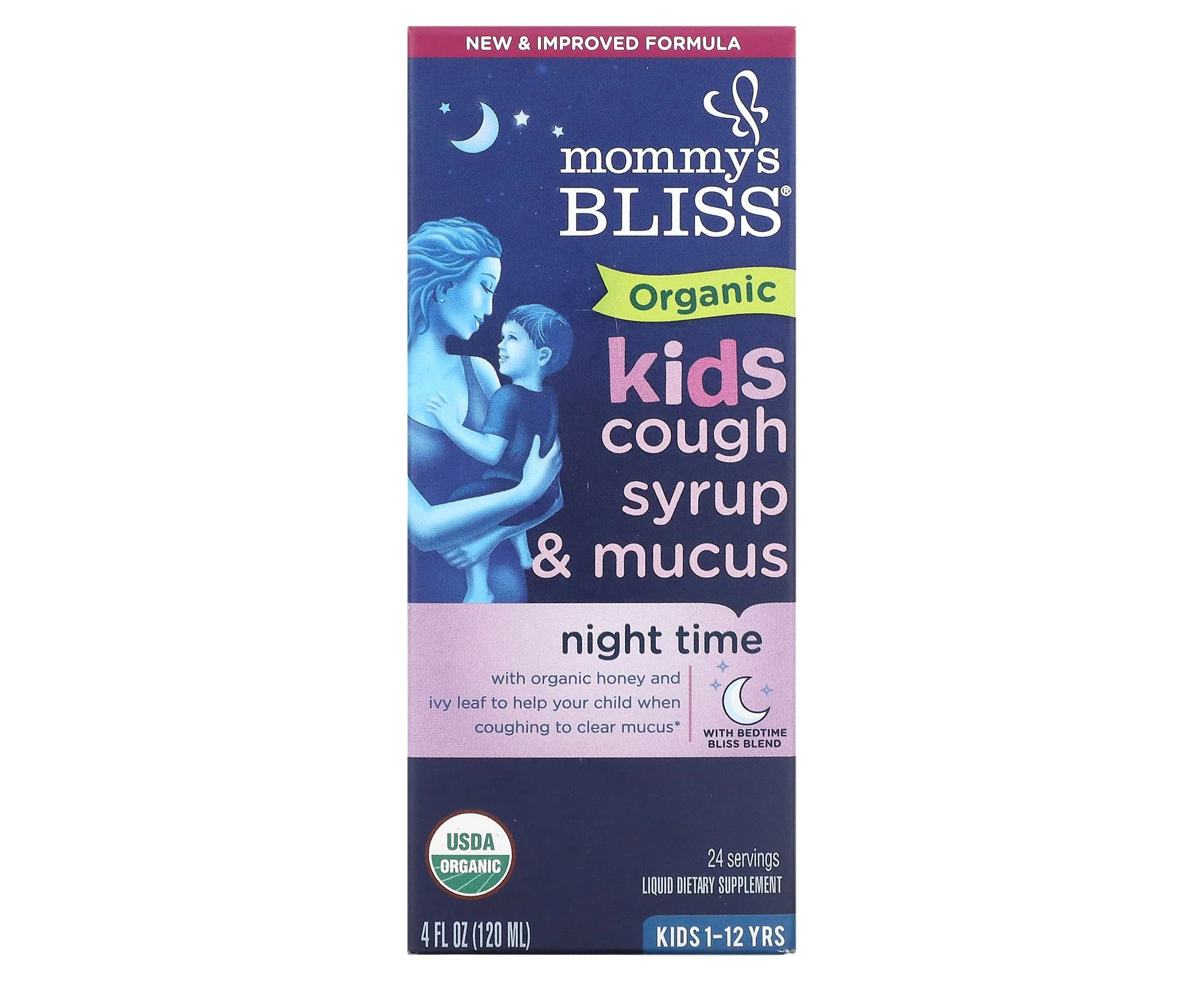 Mommy's Bliss, Kids, Organic Cough Syrup & Mucus, Night Time, 1-12 Yrs, 4 fl oz (120 ml)