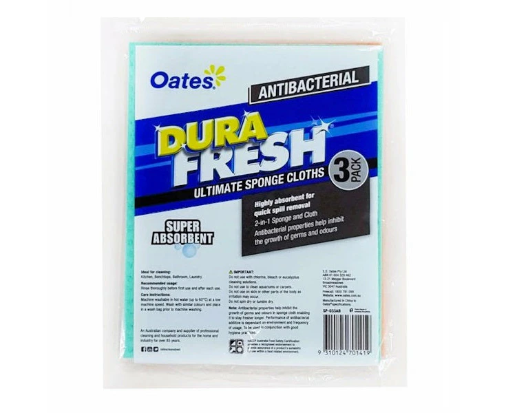 Oates DuraFresh Ultimate Antibacterial Sponge Cloth 3Pk