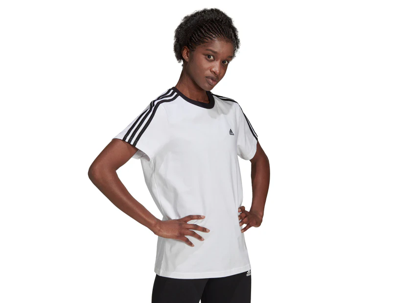 Adidas Women's Essentials 3-Stripes Tee / T-Shirt / Tshirt - White/Black