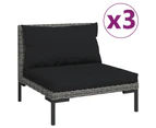 Garden Sofas 3pcs with Cushions Half Round Poly Rattan