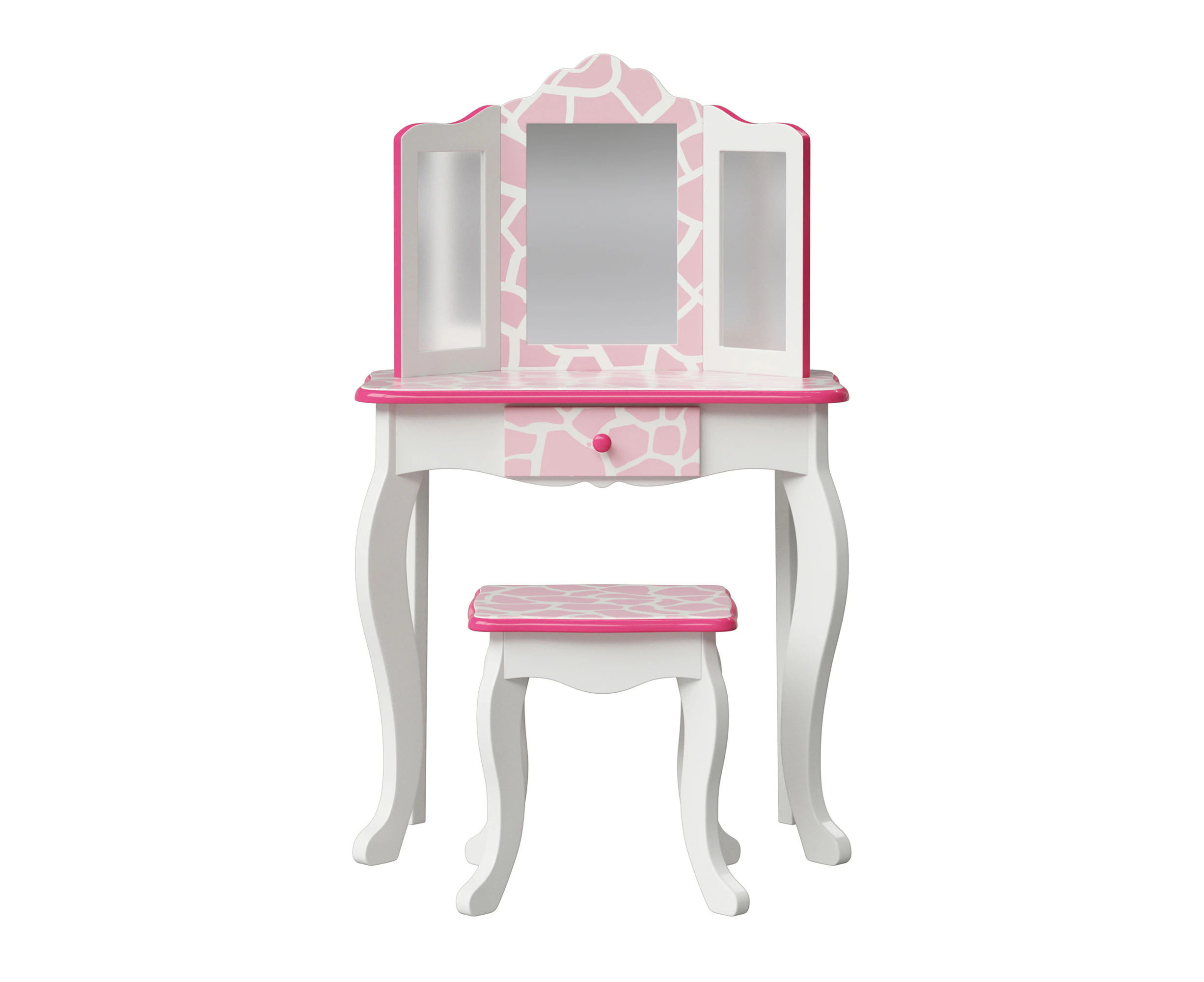 Fantasy Fields Gisele Giraffe Kids Play Vanity Table & Stool, White & Pink