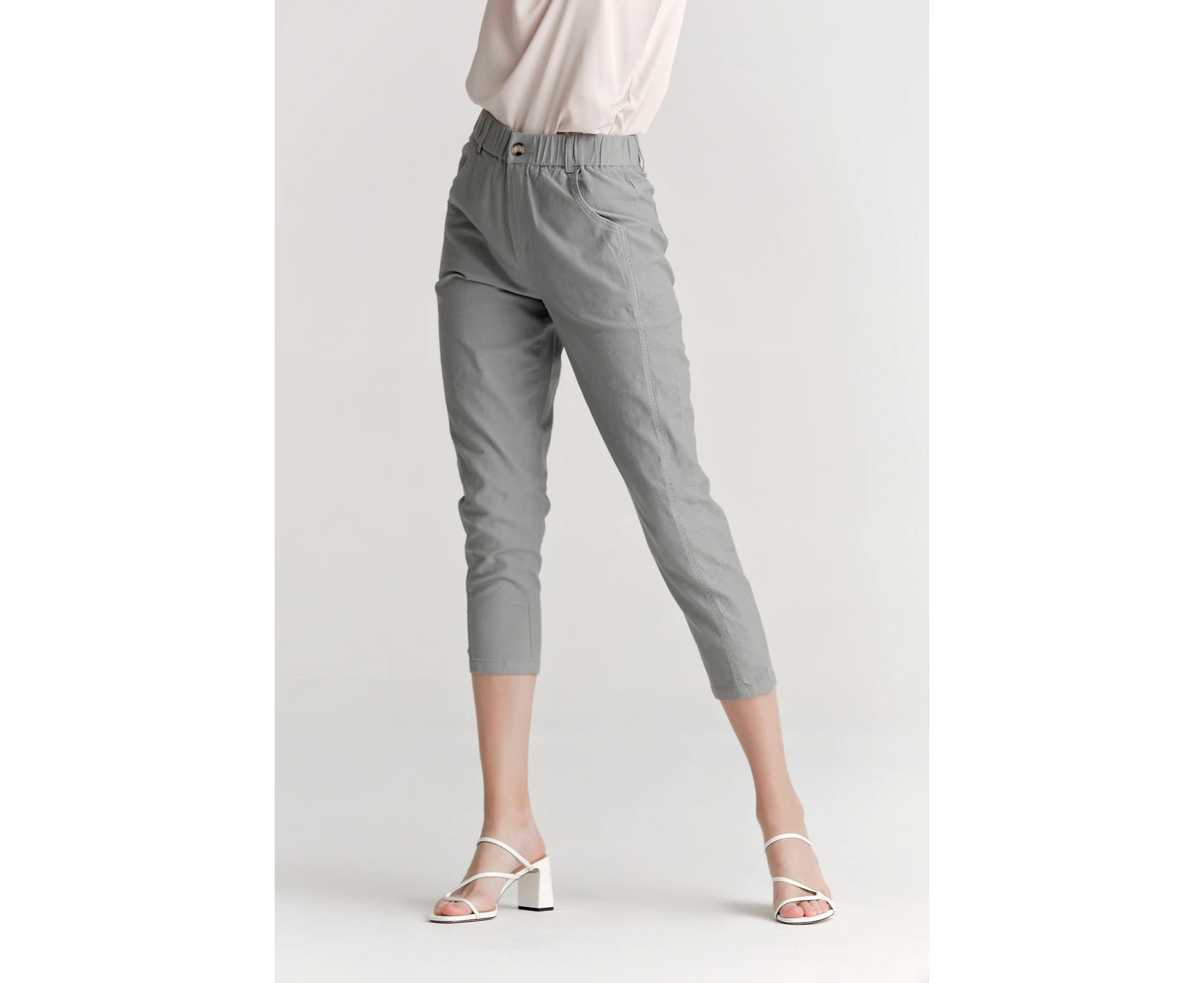 OJAY Women's Washed Waist-Band Pants - Grey