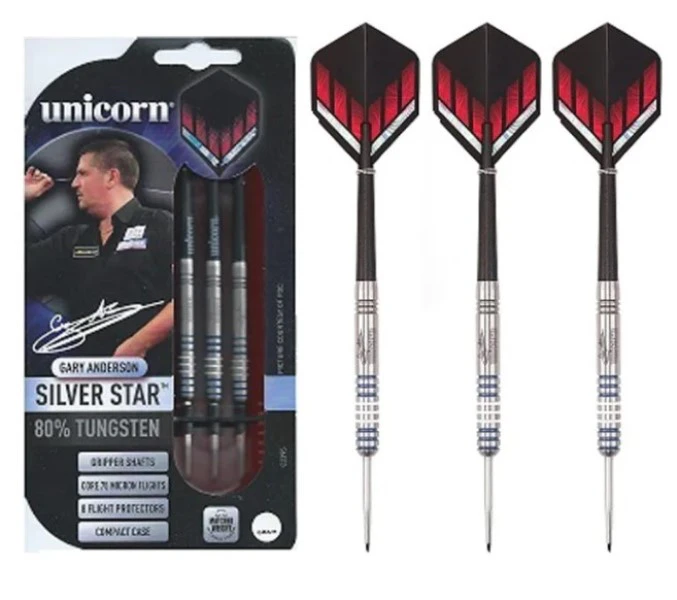 Unicorn Gary Anderson Silver Star 80% Tungsten Steel Tip Dart Set