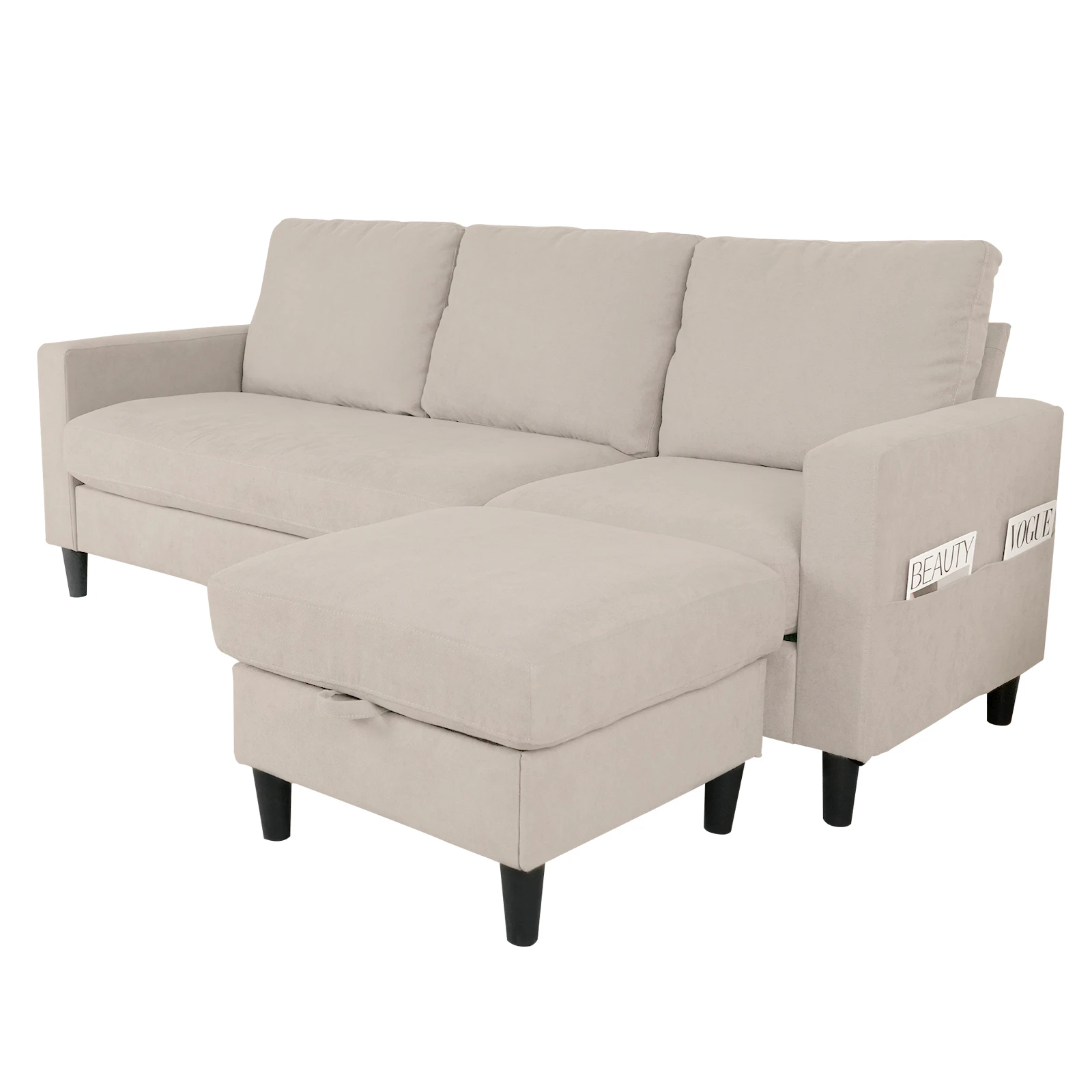 Advwin Sofa 3 Seater Sofa Modular with Storage Chaise Linen Corner Sofa Lounge Beige