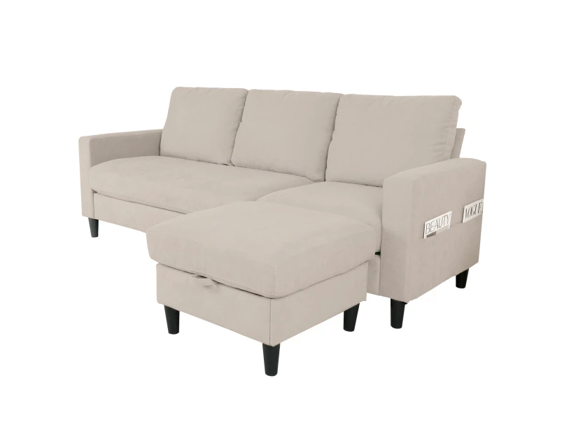 Advwin Sofa 3 Seater Sofa Modular with Storage Chaise Linen Corner Sofa Lounge Beige