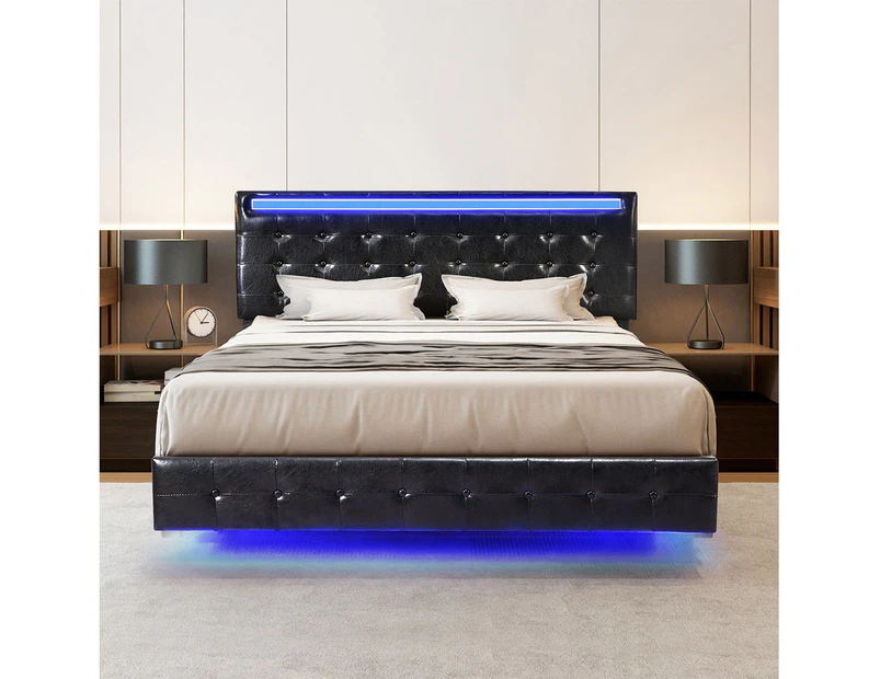 Levede  Floating Bed Frame Double with Headboard LED Lights Mattress Base