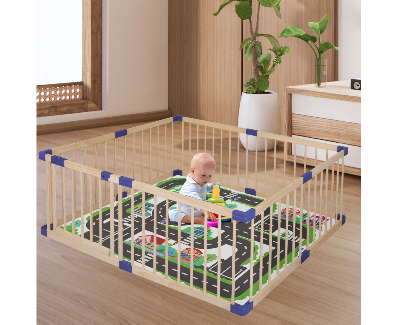 Bopeep Kids Playpen Wooden Baby Safety Gate Fence Child Play Game Toy Security M