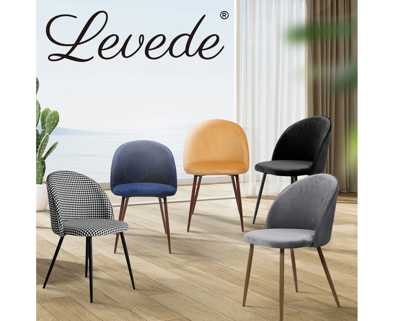 Levede 4x Dining Chairs Kitchen Velvet Chair Lounge Room Retro Padded Seat Blue