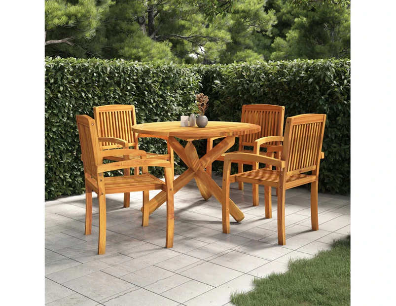 vidaXL Solid Wood Teak Garden Dining Set 5 Piece Outdoor Set ?? 110/90 cm Table