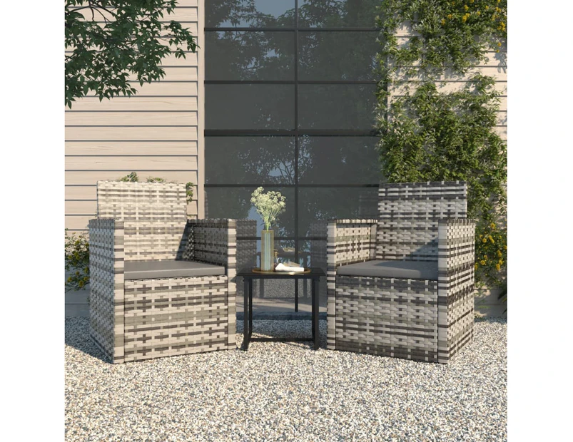 3 Piece Outdoor Lounge Set with Cushions Poly Rattan Grey