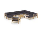 12 Piece Garden Lounge Set with Dark Grey Cushions Bamboo