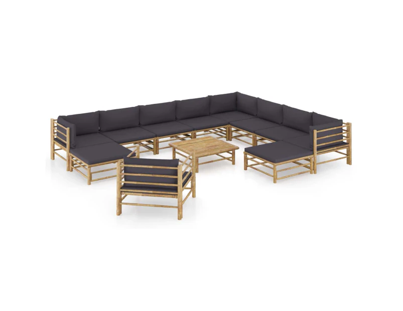 12 Piece Garden Lounge Set with Dark Grey Cushions Bamboo