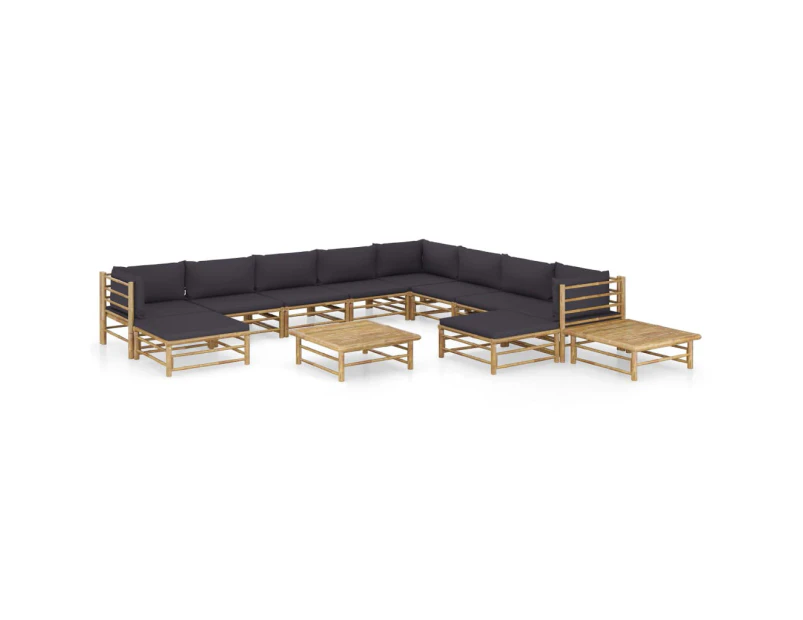 12 Piece Garden Lounge Set with Dark Grey Cushions Bamboo