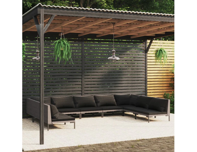 9 Piece Garden Lounge Set with Cushions Poly Rattan Dark Grey