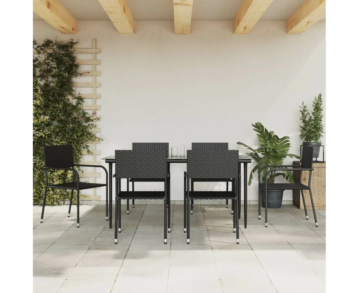 9 Piece Garden Dining Set Black Poly Rattan And Steel - 7