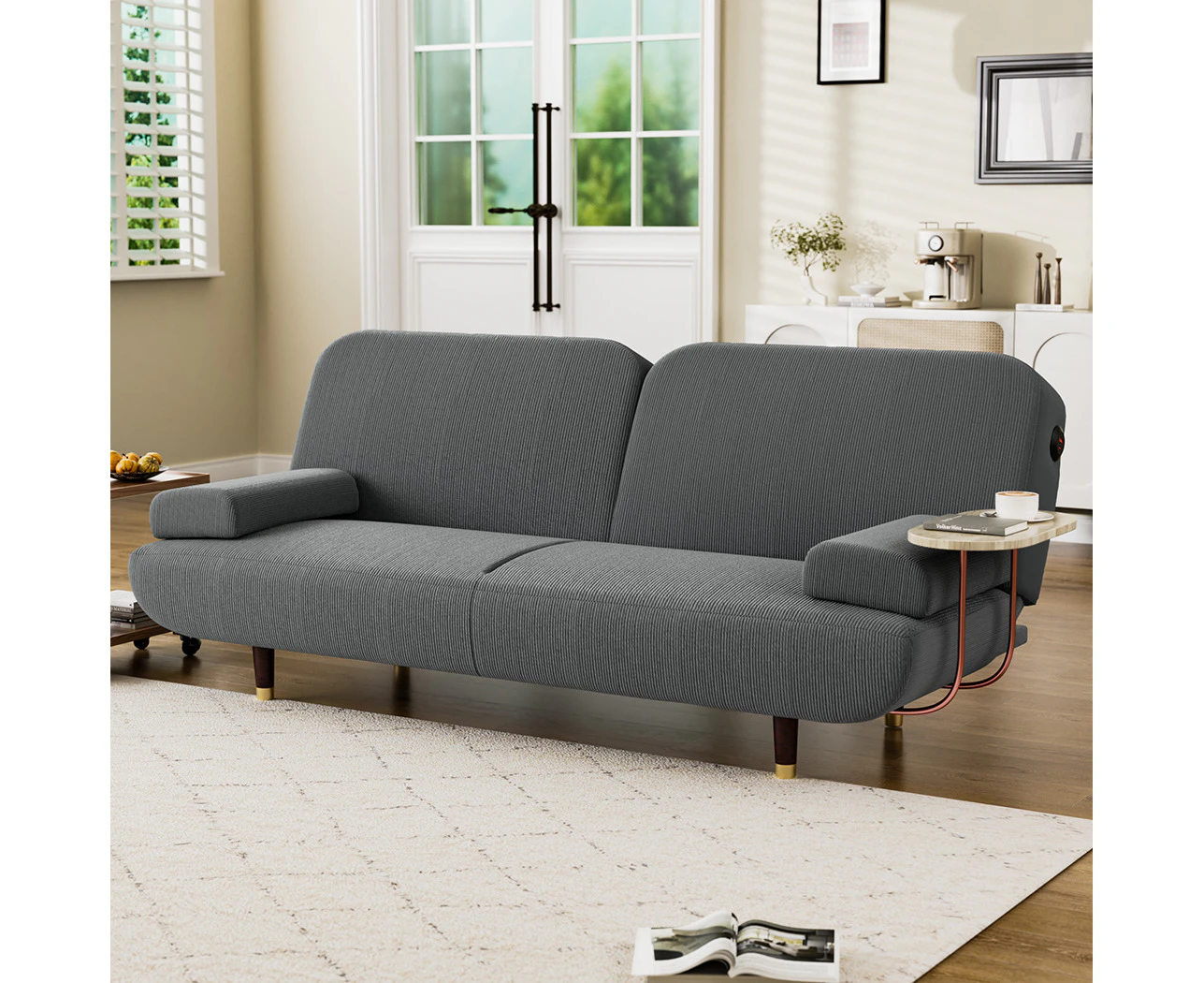 Levede Convertible Sofa Bed Lounge Couch Charging Station 3-Seater Side Table