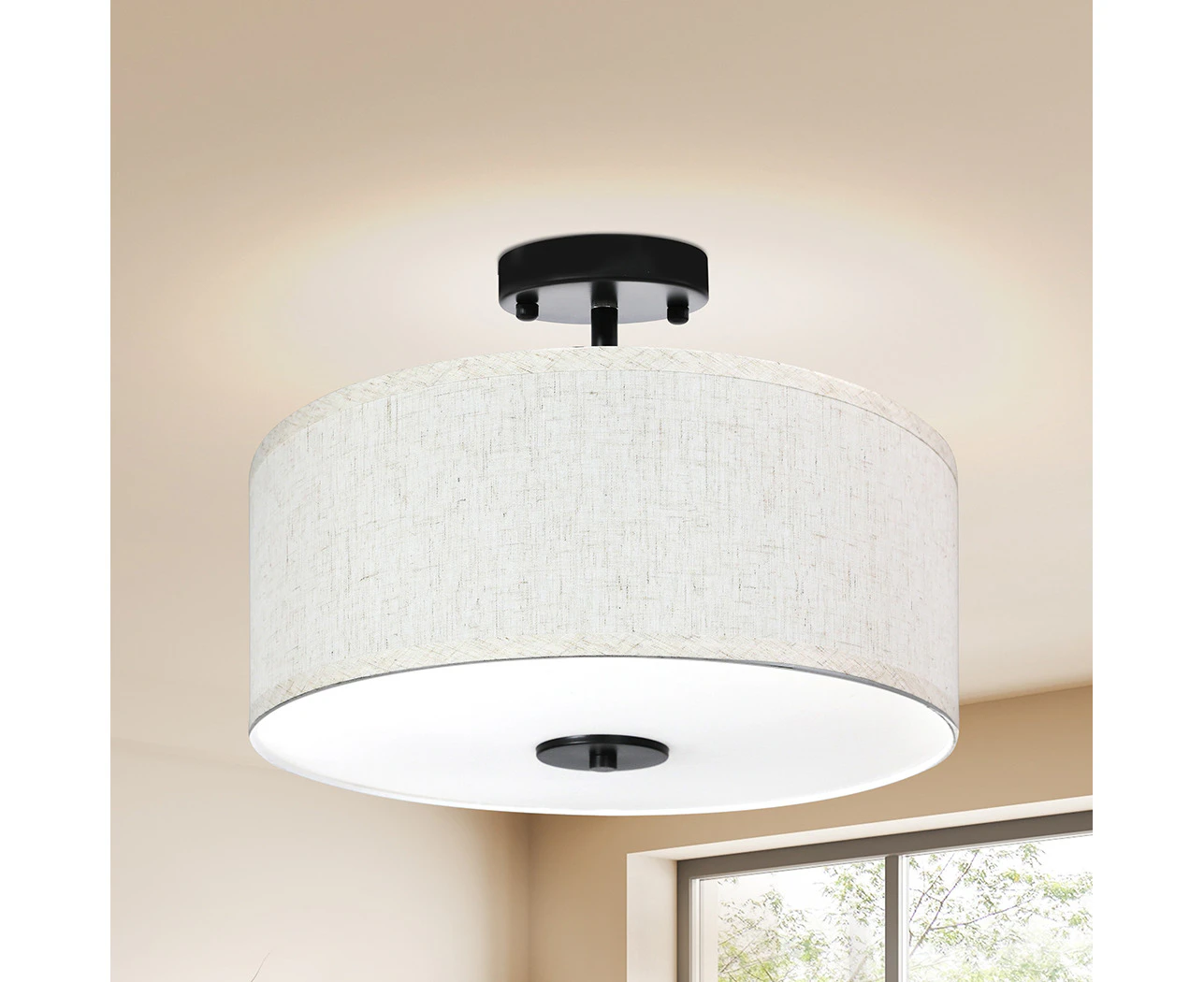 Emitto Ceiling Light Led Modern Pendant Lights Bedroom Lamp Linen Shade Flush