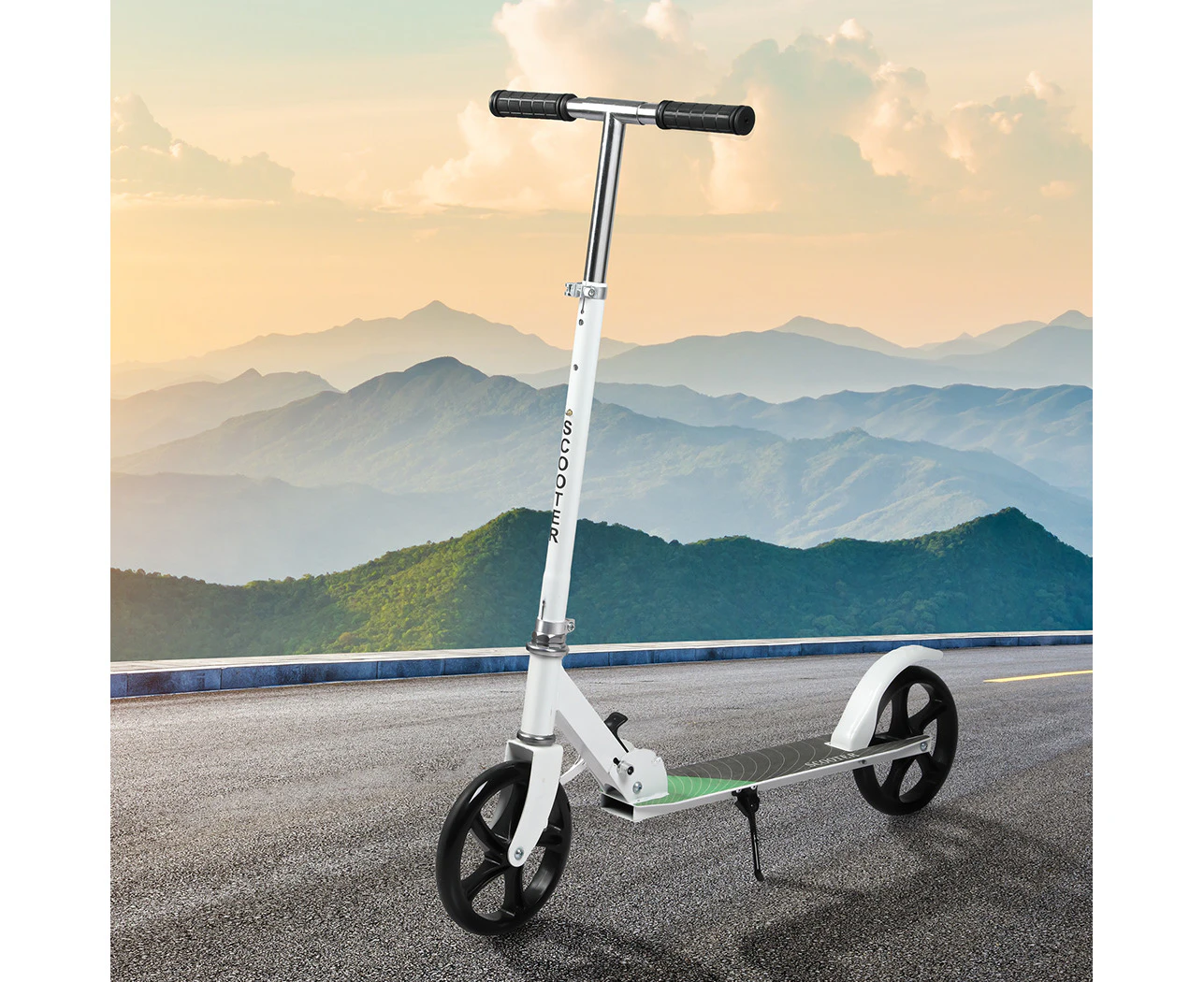 MONVELO Folding Scooter Dual Large Wheels Adjustable Adult Commuter Teen White