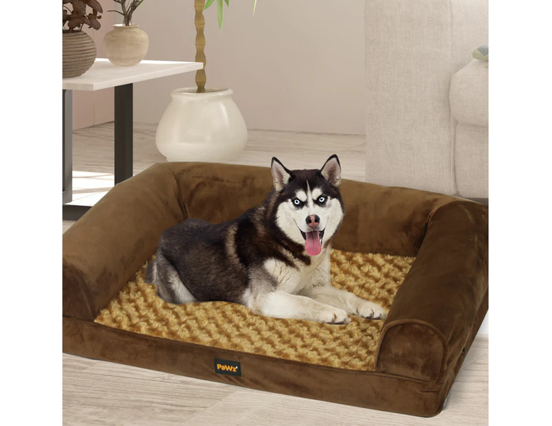 Pawz Dog Calming Bed Warm Soft Plush Comfy Sleeping Memory Foam Mattress Brown L