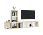 3 Piece TV Cabinet Set White and Sonoma Oak Engineered Wood