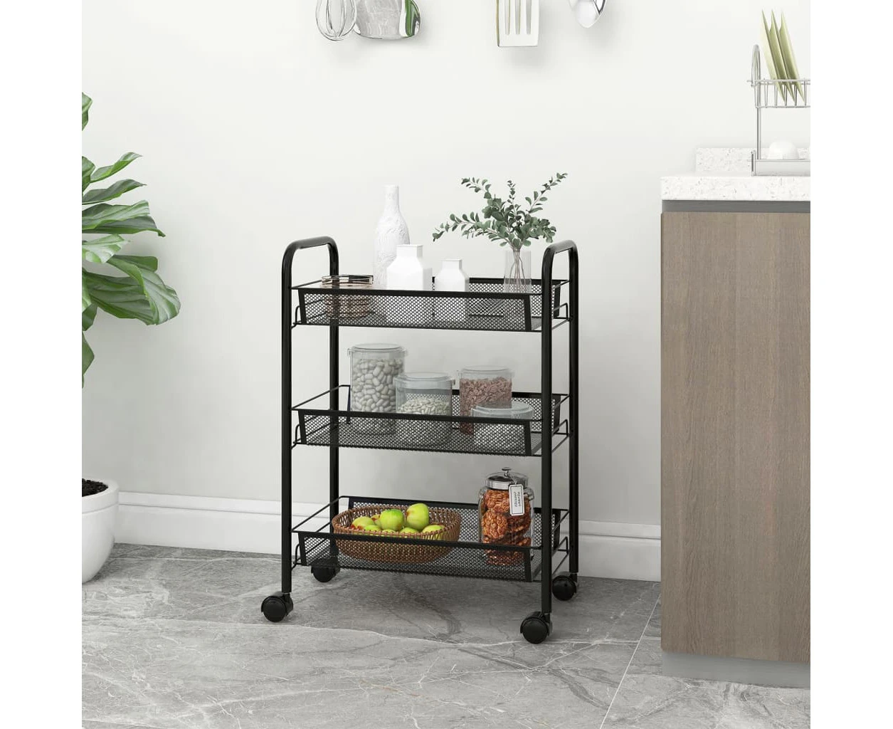 3-Tier Kitchen Trolley Black 46x26x64 cm Iron