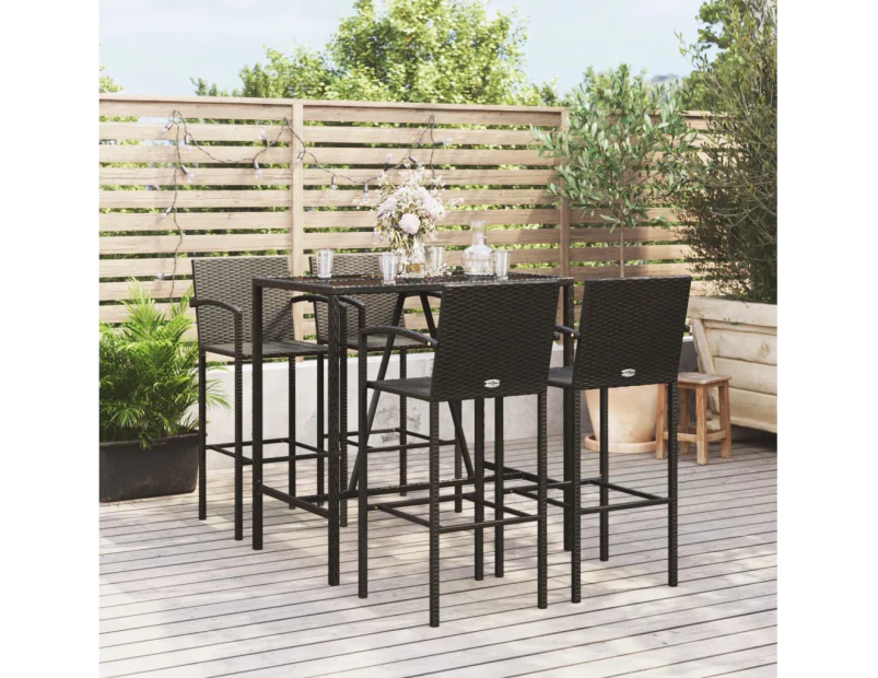 5 Piece Garden Bar Set Black Poly Rattan