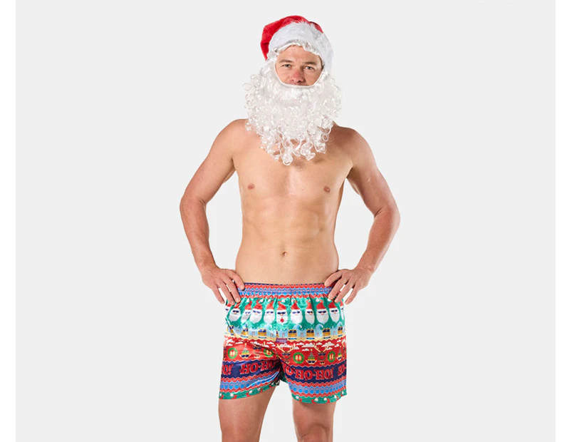 Mitch Dowd Men's Ugly Ho Ho Ho Satin Boxer Shorts & Santa Hat - Multi