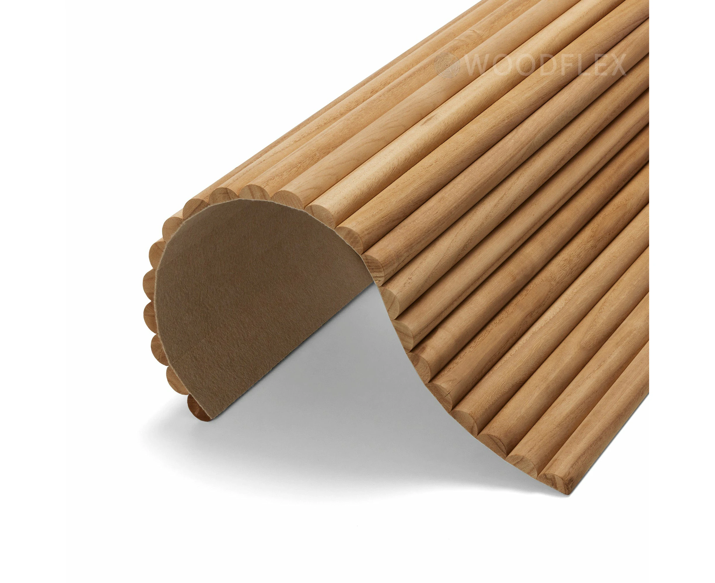 WOODFLEX Flexible Solid Paulownia Wood Slat Wall Panel -  2400mm x 595mm - Half Round