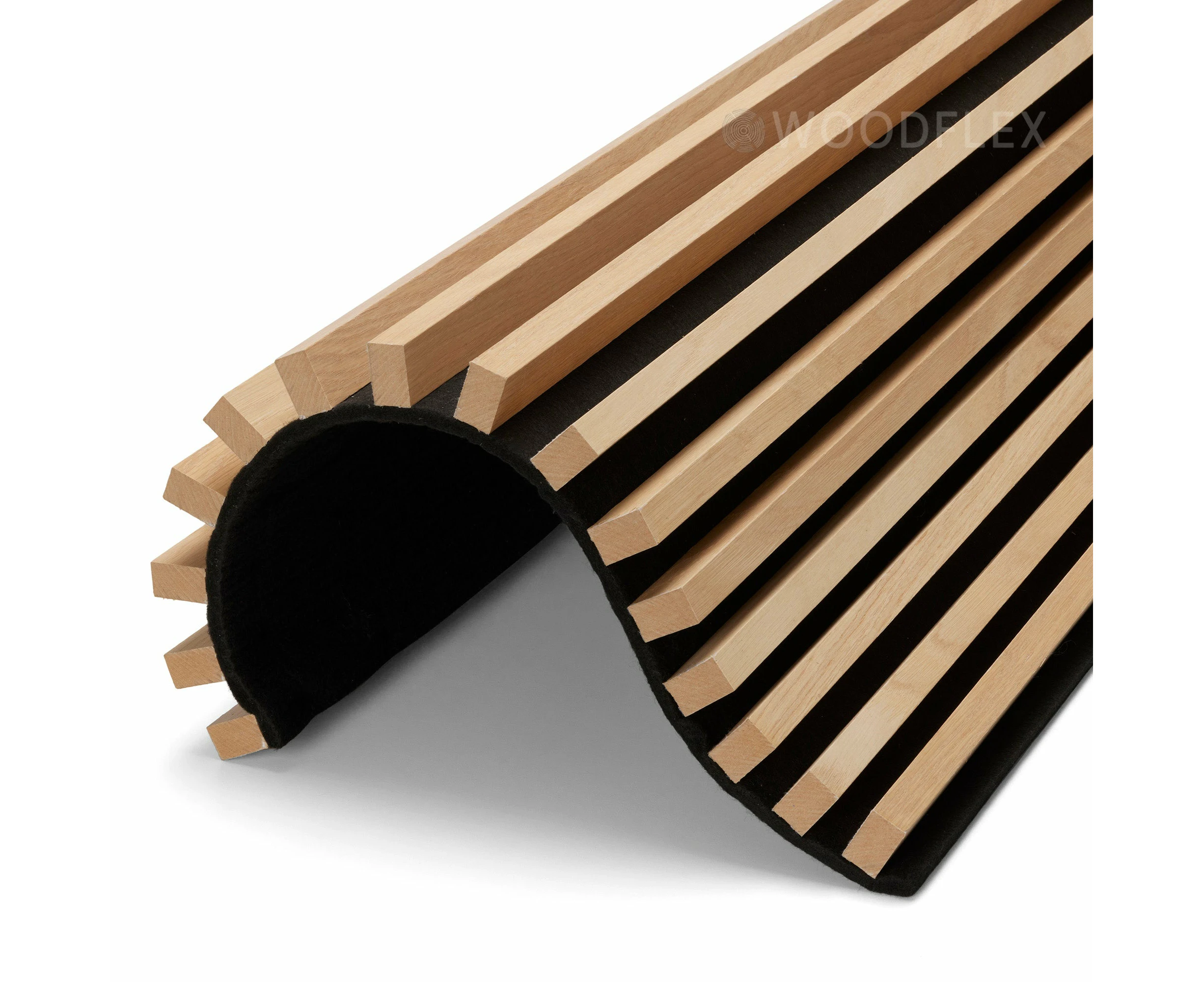 WOODFLEX Flexible Acoustic Battened Wood Slat Panel - 3 Sided Full Wrap Oak Veneer - 2700mm x 600mm