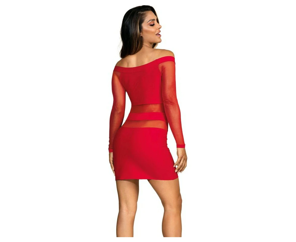 Off The Shoulder Mesh Panel Dress Red