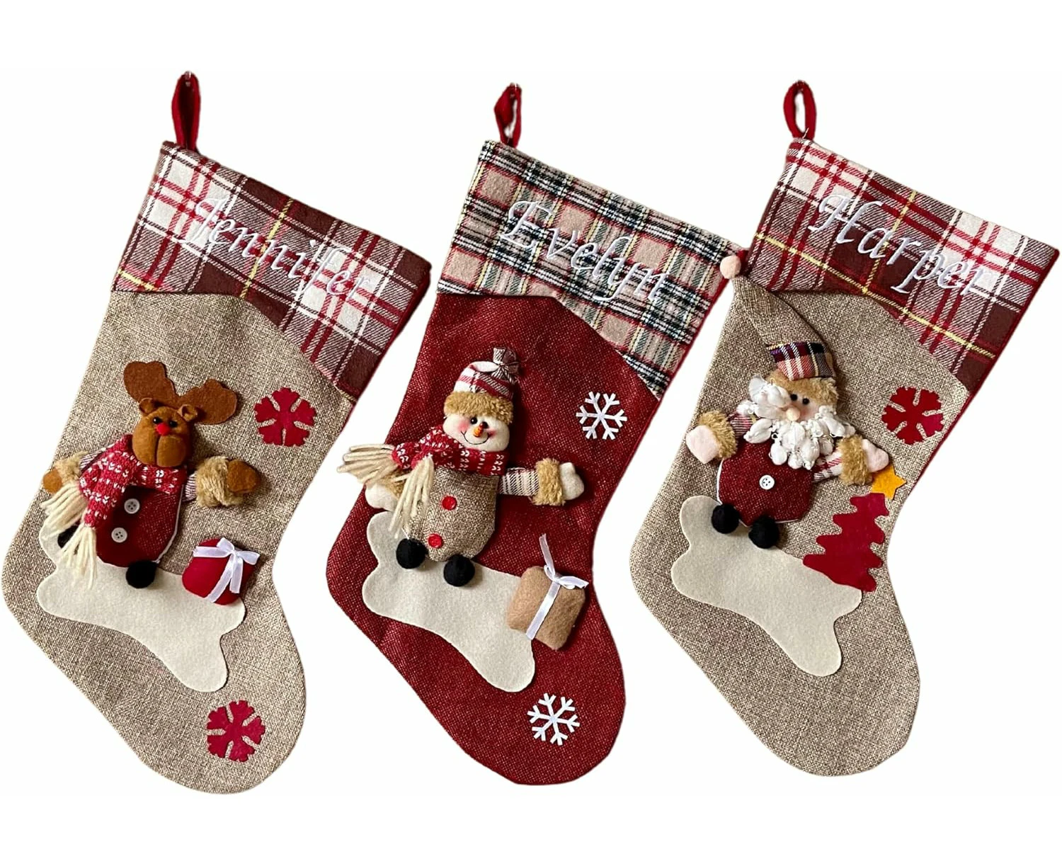 WSECOMM Personalized Christmas Stockings – 3D Stocking,    Embroidered Name or Initials, Snowman, Reindeer, Santa