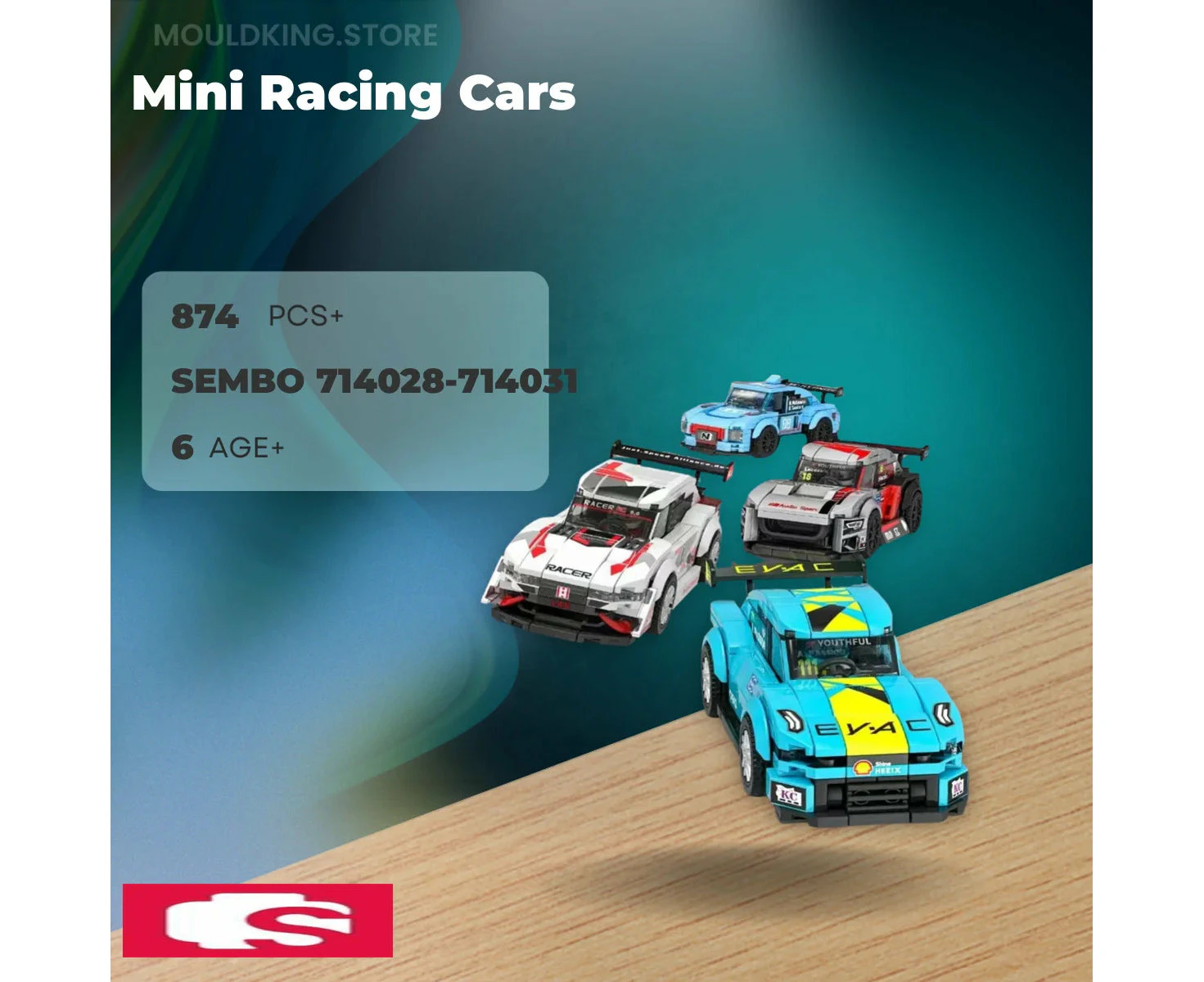 SEMBO 714028-714031 Mini Racing Cars with 874 Pieces