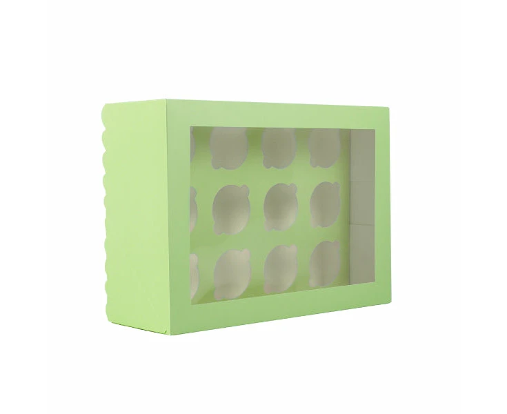 12 Holds Pastel Green Scalloped Tall Cupcake Box with Window (350 x 255 x 20mm)