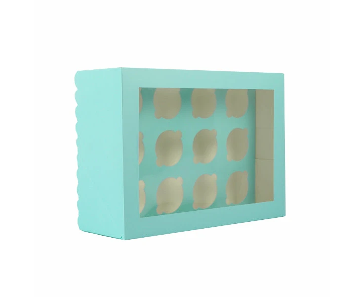 12 Holds Pastel Blue Scalloped Tall Cupcake Box with Window (350 x 255 x 20mm)