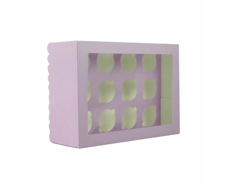 12 Holds Pastel Lilac Scalloped Tall Cupcake Box with Window (350 x 255 x 20mm)