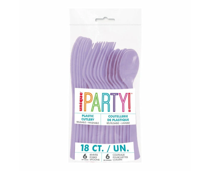 Lavender Assorted Reusable Plastic Cutlery 18pk