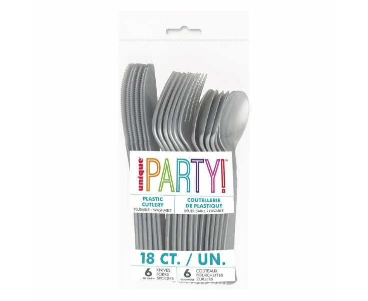 Silver Assorted Reusable Plastic Cutlery 18pk