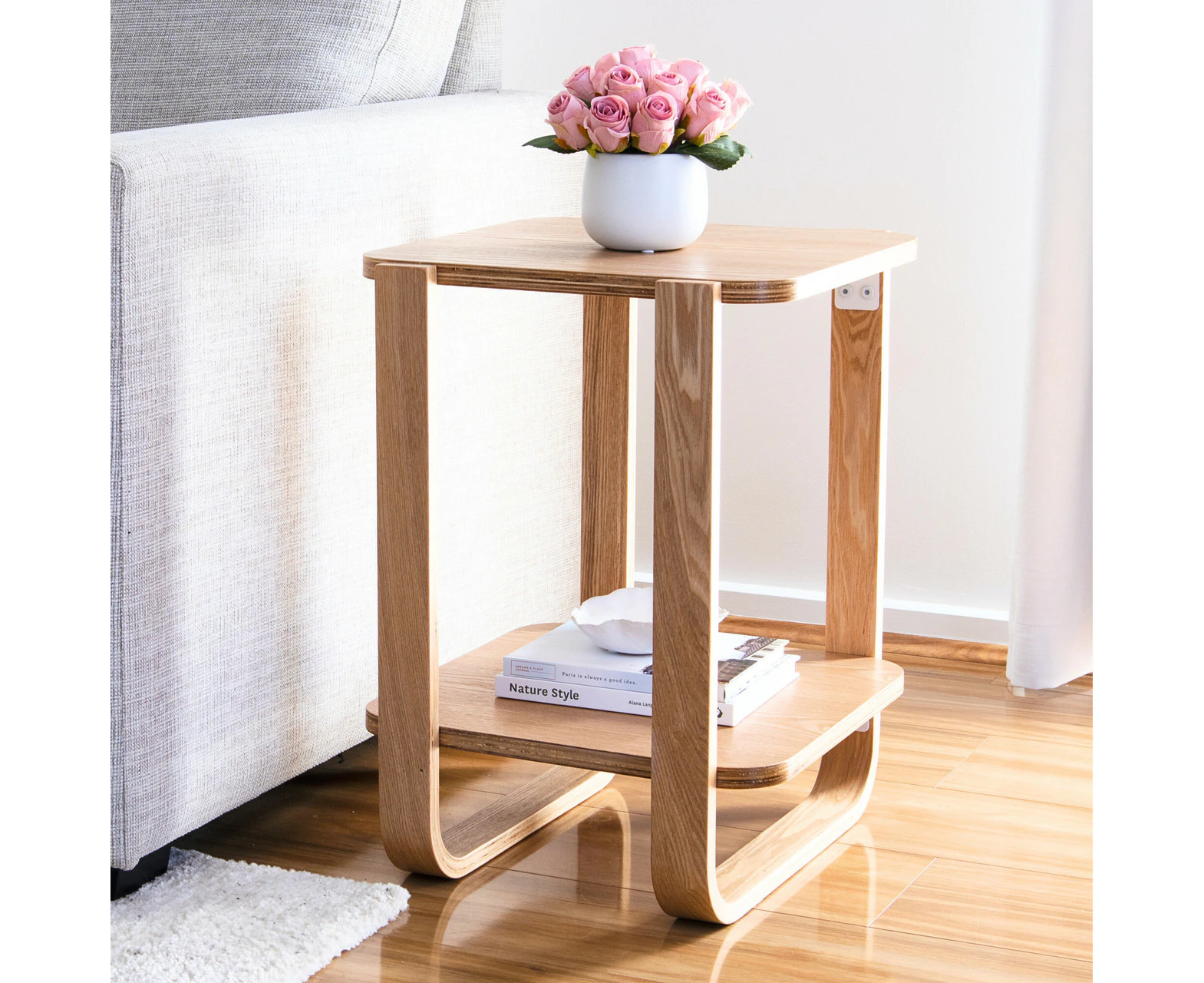 Elina Two-Tier Wooden Side Table, Natural