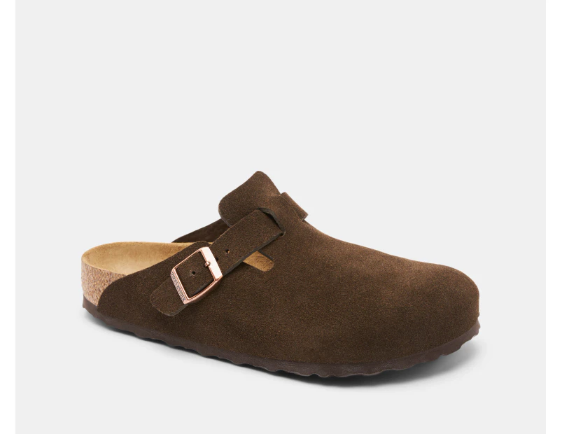 Birkenstock Unisex Boston Suede Leather Soft Footbed Regular Fit Clogs - Mocha