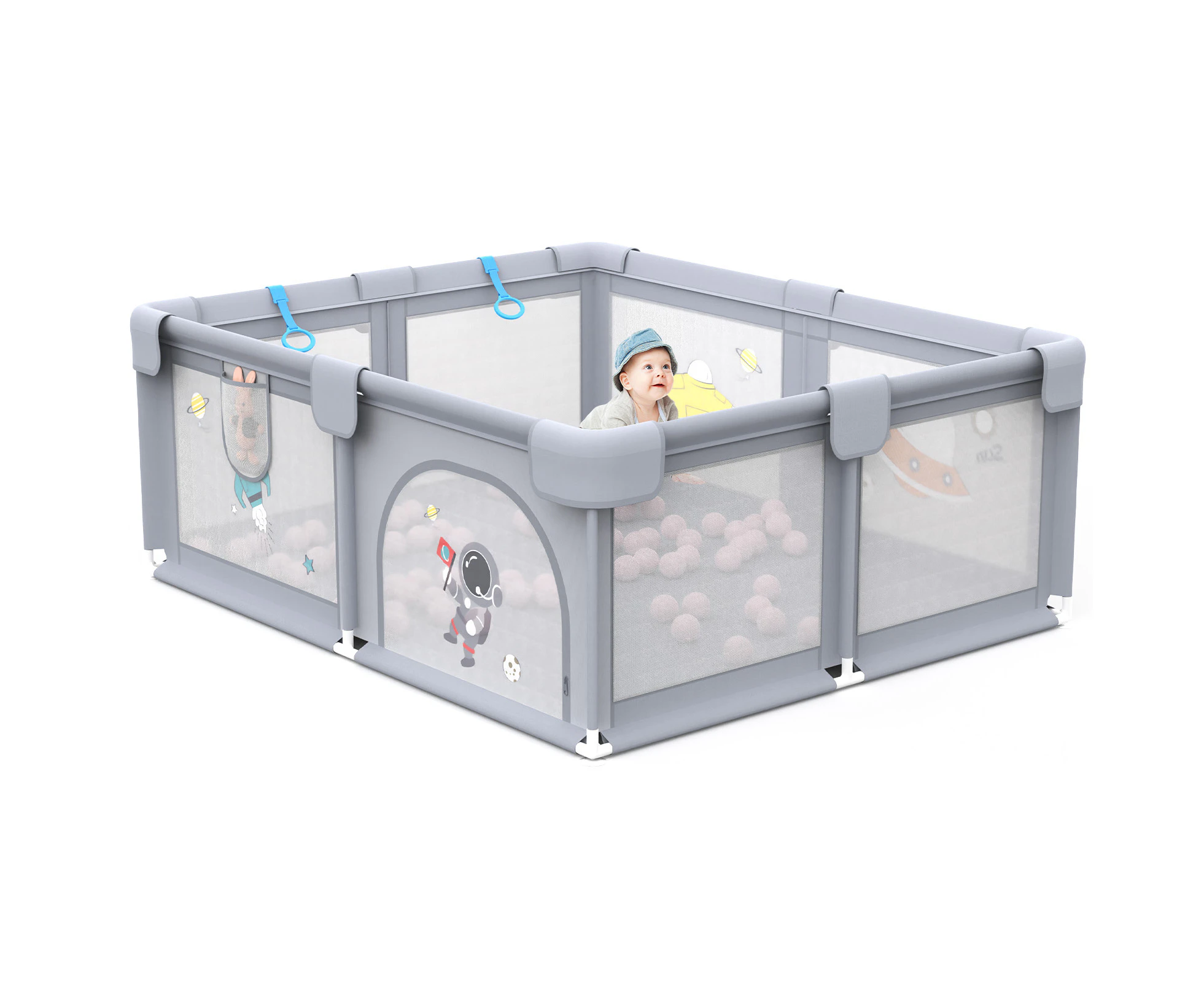 Advwin Large Baby Playpen 155×185cm Playpens for Babies with 50 Ocean Balls Grey