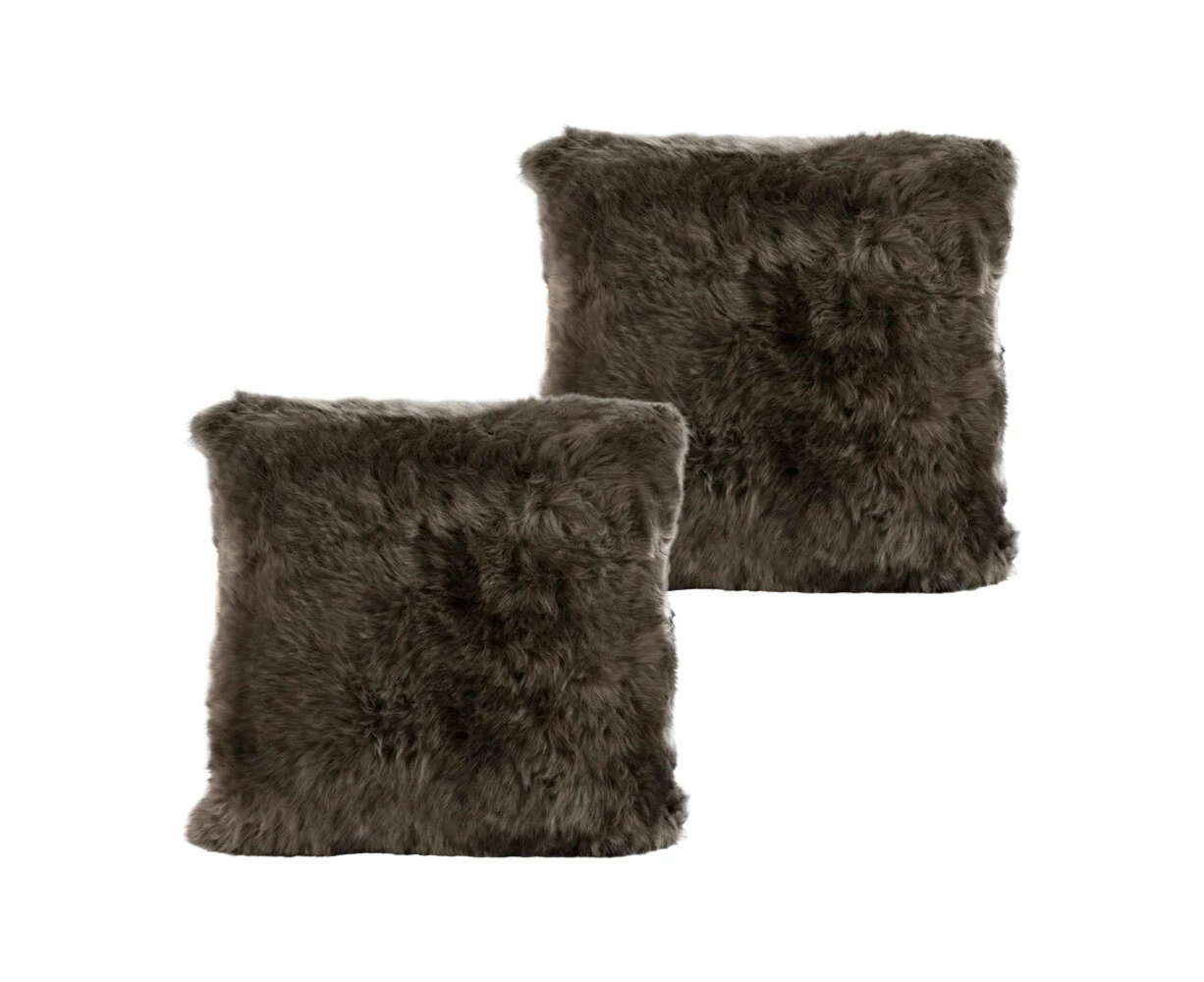 2x Auskin The Gulgong Sheepskin Cushion/Pillow Cover Sqr Pillowcase 40cm Pewter