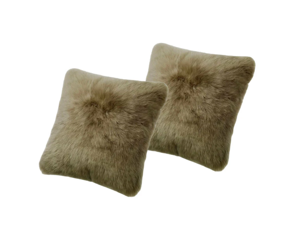 2x Auskin The Gulgong Sheepskin Cushion/Pillow Cover Sqr Pillowcase 40cm Taupe