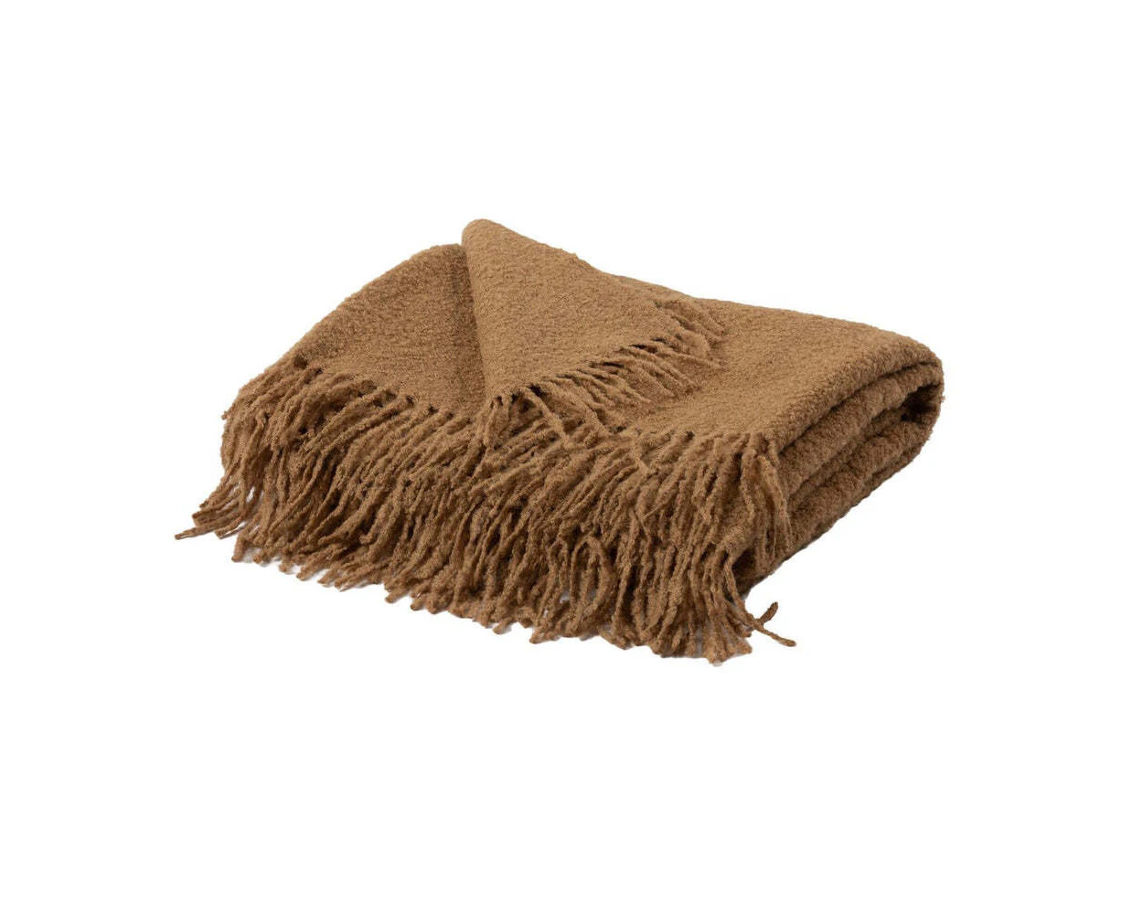 Auskin Alpaca Boucle Throw Home Sofa/Bed Decorative Blanket 145x180cm Tan