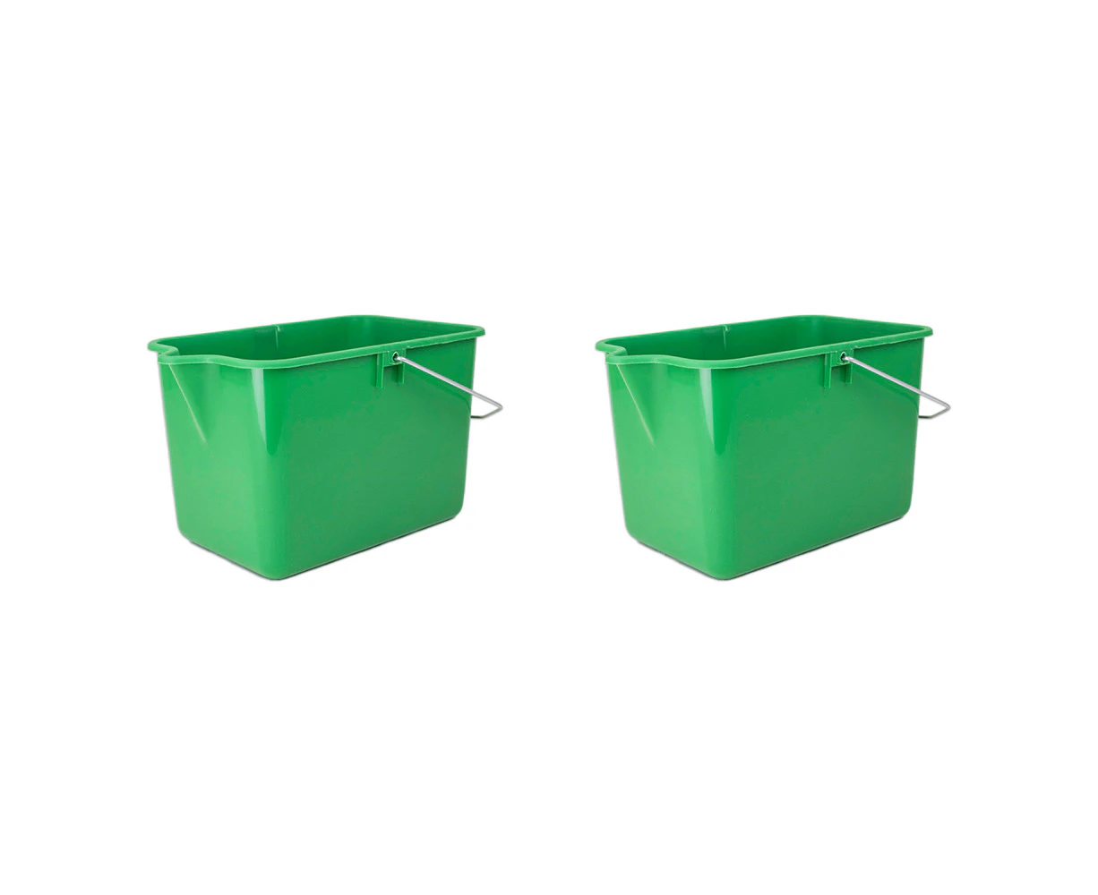 2x Home Leisure Mop Bucket W/Lip 9L BP Green Colour Kitchen Cooking Home Decor