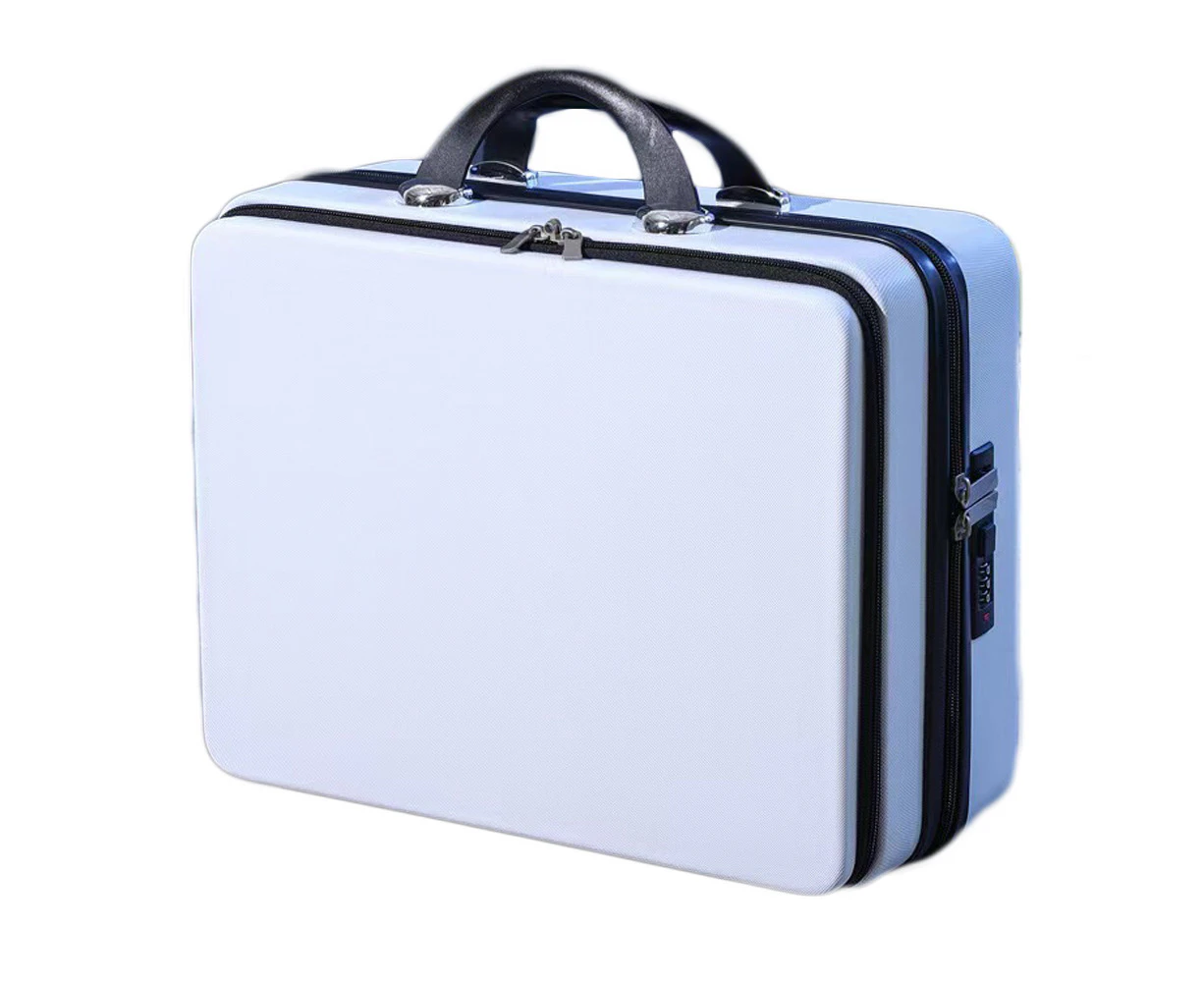 Mini Lockable Storage Case Front Opening Handheld Luggage Makeup Organizer Portable Travel Box with Hanging Capability-White