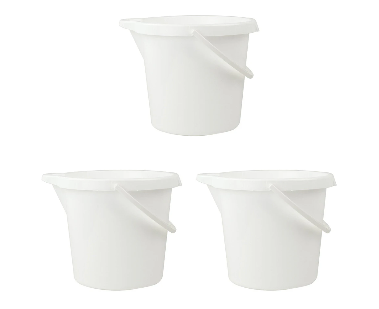 3x Home Leisure Bucket W/Lip 11L White Laundry Cleaning Home Organisation